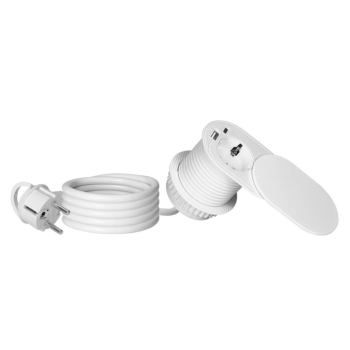 GNIAZDO MEBLOWE ORNO OR-GM-9042(GS)/W Ø6cm KABEL 1,9m 2xUSB SCHUKO